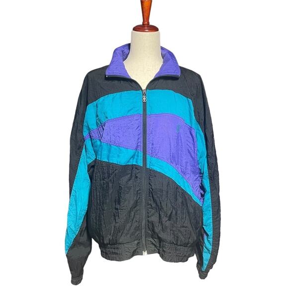 BILL BLASS Vintage 80s Purple/Teal Track Jacket Size M - Picture 1 of 9